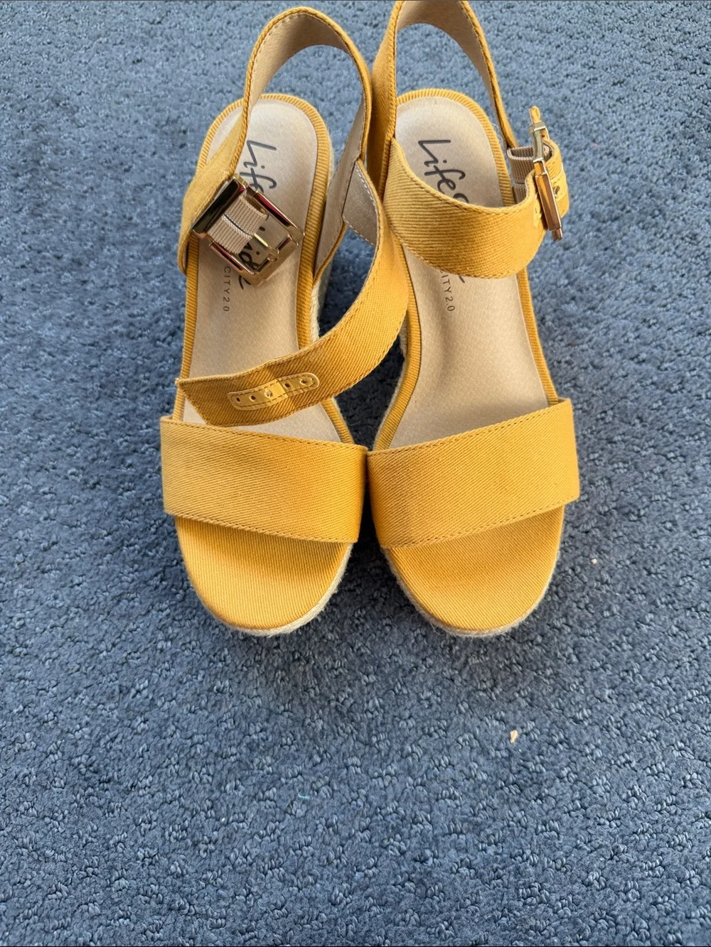 Life Stride Beige Canvas Espadrille Wedge Sandals